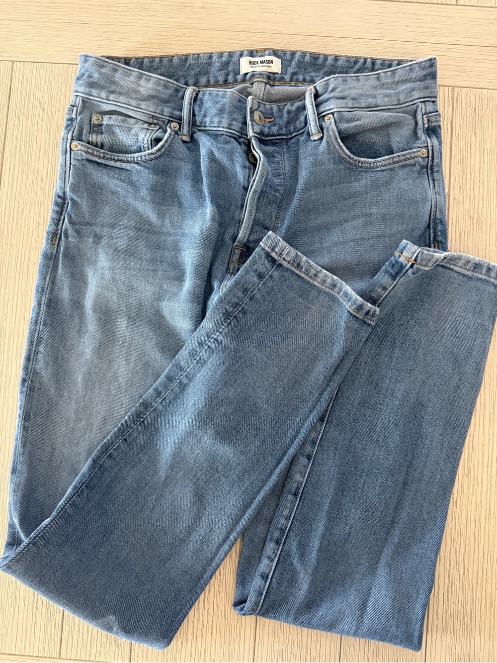 Buck Mason Men's Slim Straight Jeans in Light Blue Denim
